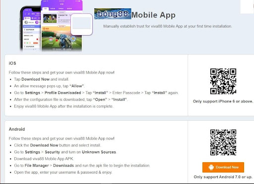 Thực hiện tương tự cho điện thoại Android để cài app Bong88